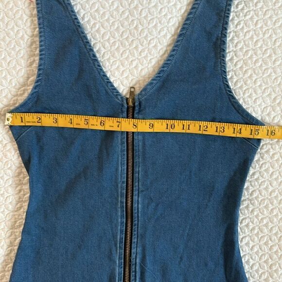 Iris Denim Dress Sexy Short Stretchy Sleeveless Front Zipper Club Party - Picture 7 of 14